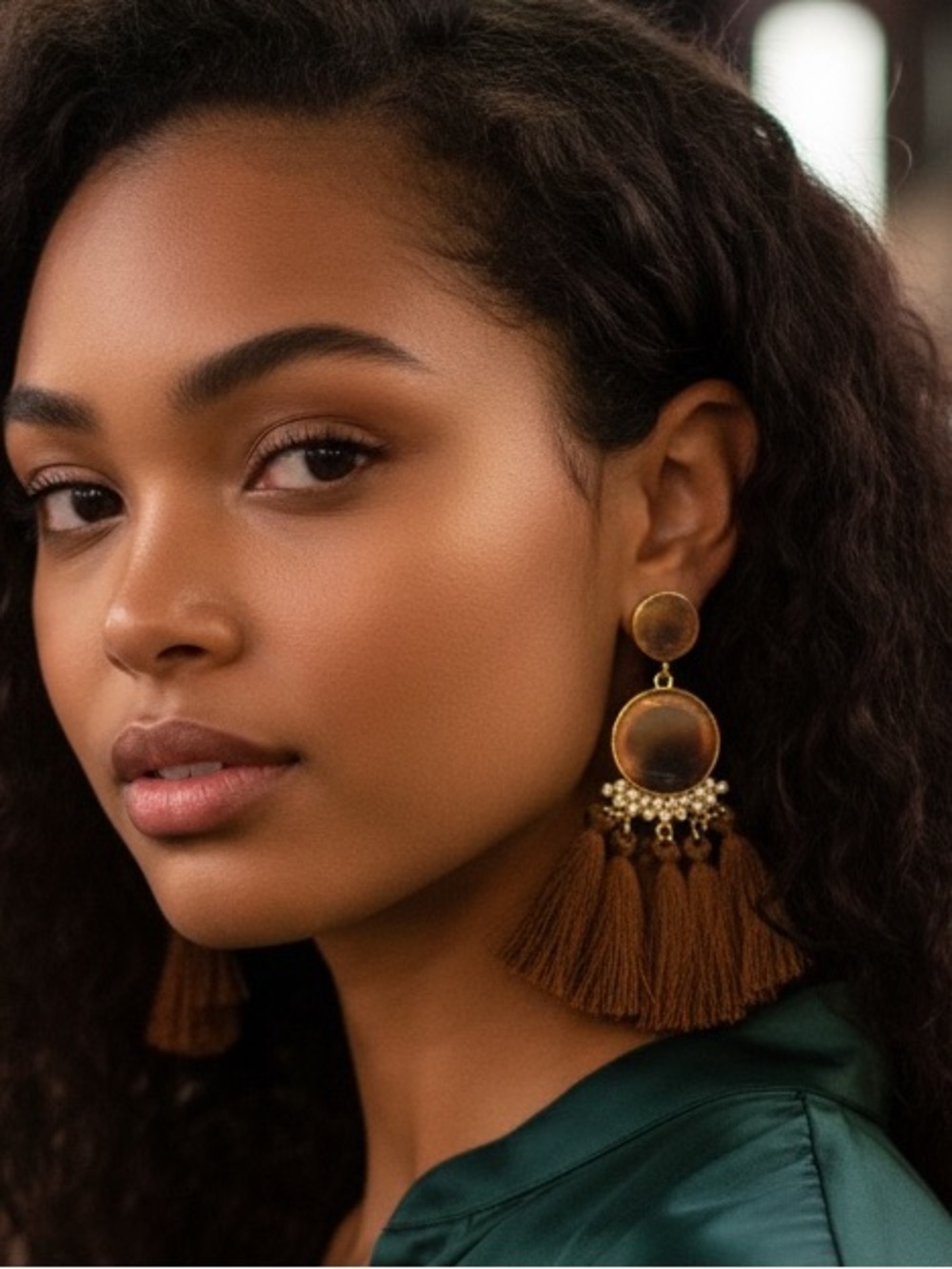 Gold-Tone Brown Tassel Drop Earrings